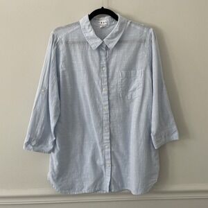 Dash 100% Cotton Blue White Striped Button Up Shirt Sz M Minimalist Basic Staple
